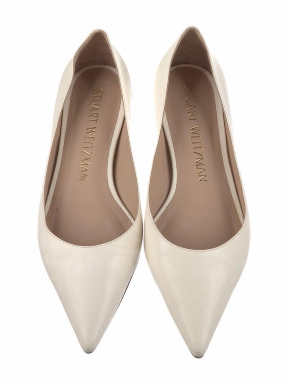 Stuart Weitzman Ivory Pointed-Toe Leather Flats Women’s 5